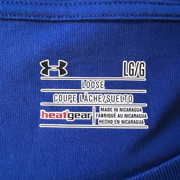 Under Armour Women's Royal Blue Loose Fit Heatgear‎ Athletic Tee Shirt Sz. L - Picture 8 of 8